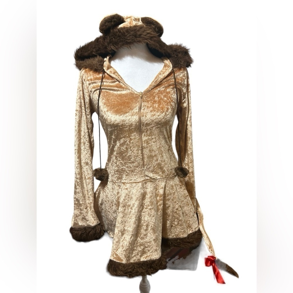 Halloween Women’s Lion Velvet Dress Costume  Size Small With Tail & Ears
